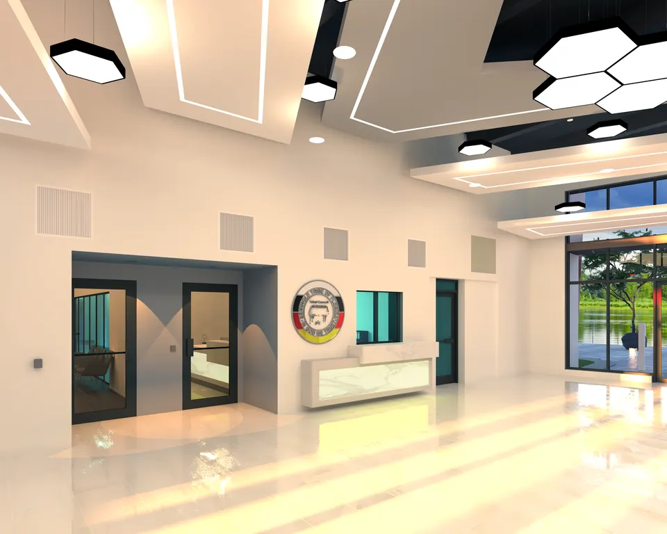 Civic building, interior lobby rendering