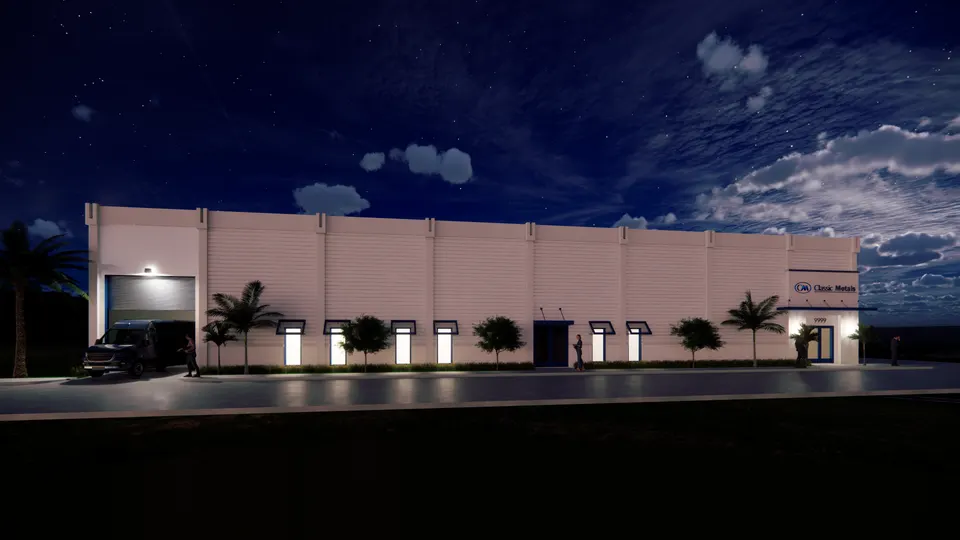 Industrial building, exterior night rendering