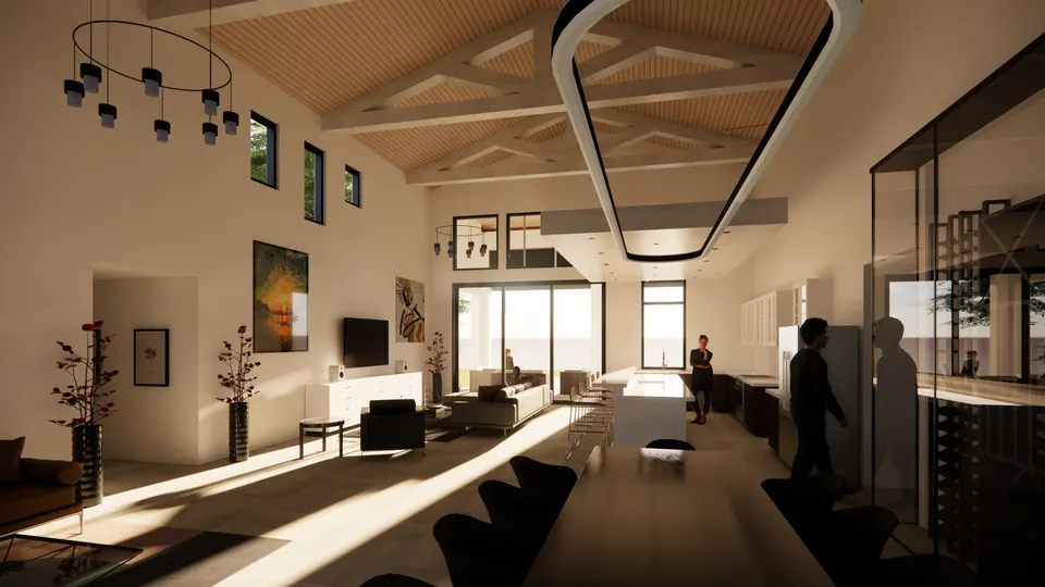 Great room, interior rendering