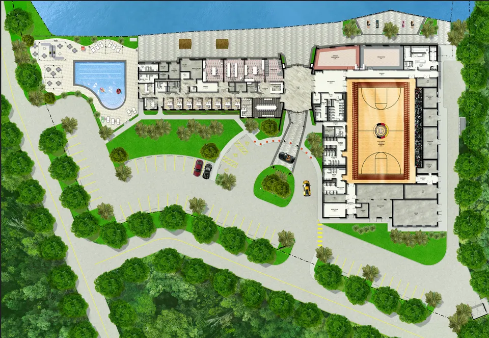 Recreation campus, colored site plan rendering