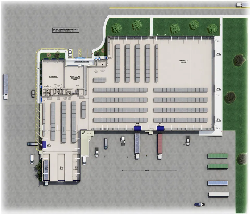Distribution facility, colored site plan rendering
