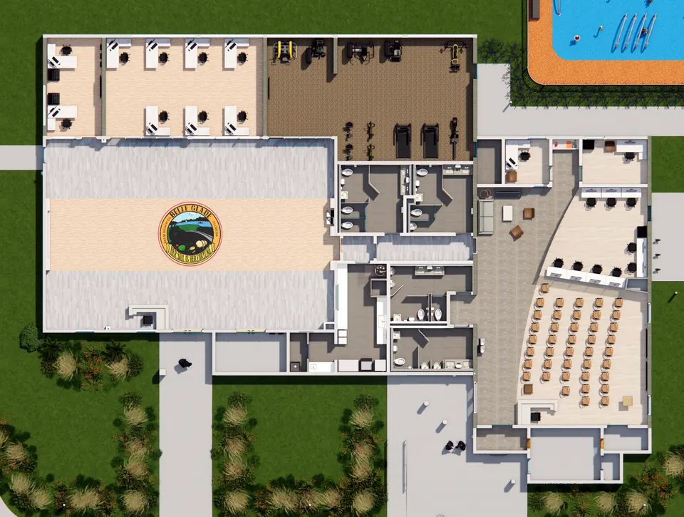 Wellness center, colored floor plan rendering
