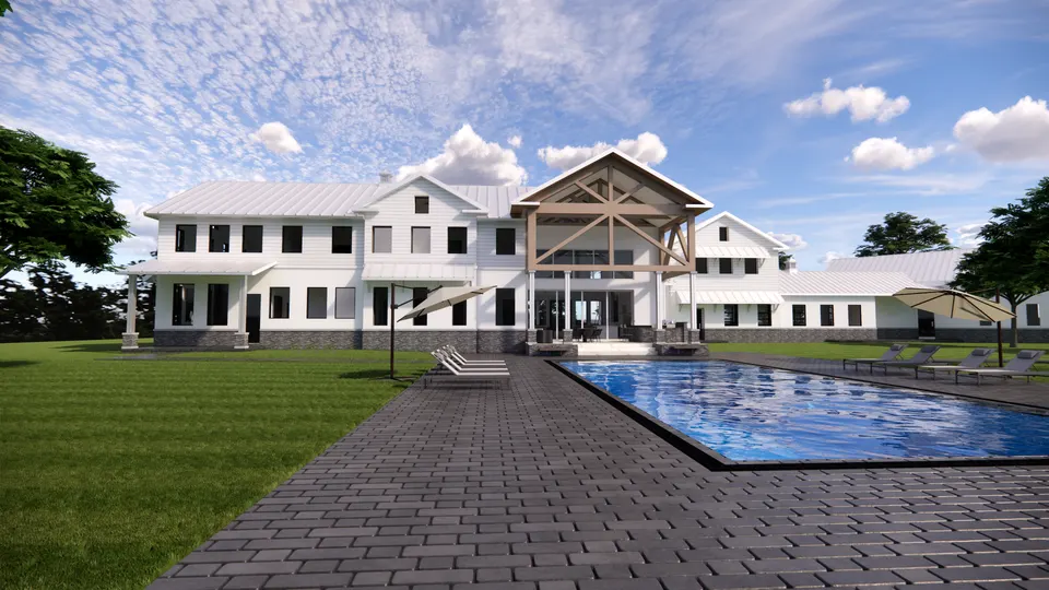 Farmhouse estate, exterior day rendering